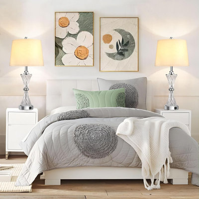 Lampes de table à contrôle tactile pour les chambres à coucher, lampe de chevet en cristal doré à 3 voies avec ports USB, ensemble de 2 lampes de table de bout contemporaines avec abat-jour tambour blanc pour la lecture du salon, ampoules à DEL incl
