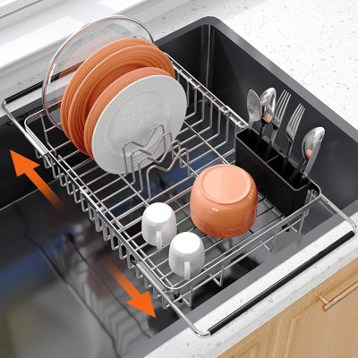 Small Expandable Over The Sink Dish Drainer Drying Rack In Stainless Steel Metal For Kitchen