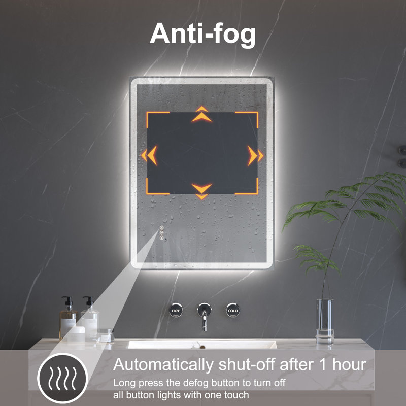 Modern LED ETL Certified Frameless Font&Backlit Anti-Fog Dimmable 3-Color Rectangular Vanity Mirror For Bathroom, 36" x 24"