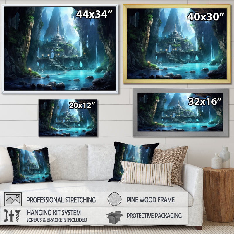 Château caché sur toile, Cadre simple noir, H 16 po x l 32 po x P 1 po