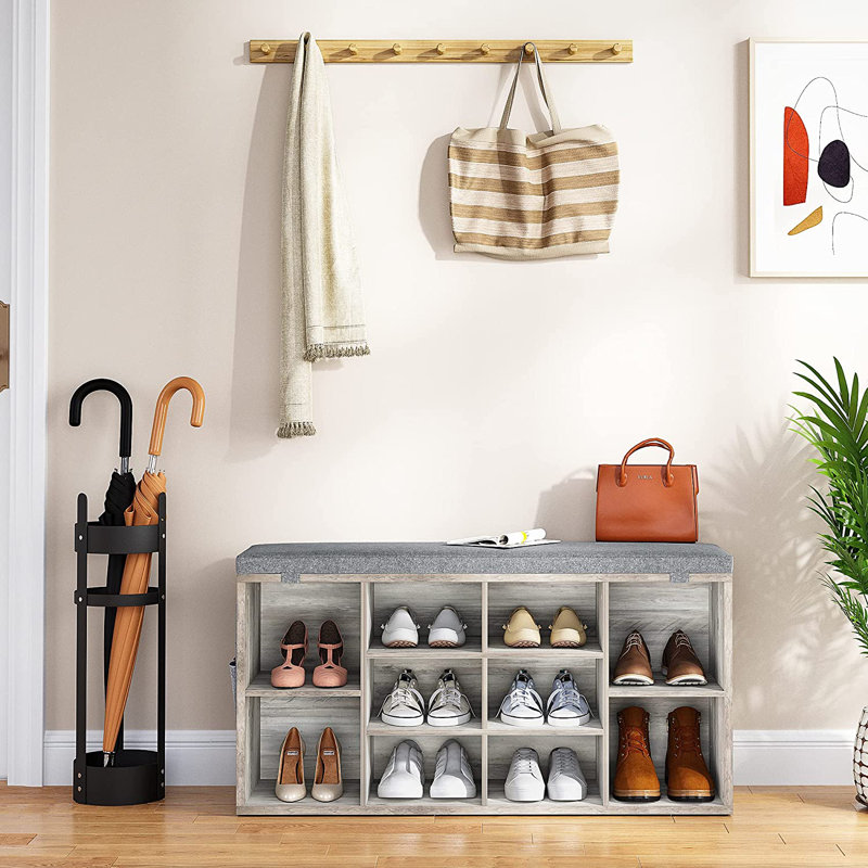 Cahari Linen Upholstered Storage Bench, Gray