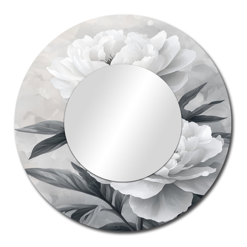 Monochrome Soft Focus Peonies I - Floral Mirror For Wall Art Decor - Printed On Metal, 29" x 29"