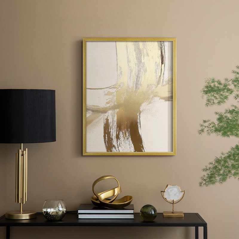 "Abstract", abstrait encadré, prêt à accrocher, H 29 po x l 23 po, Or
