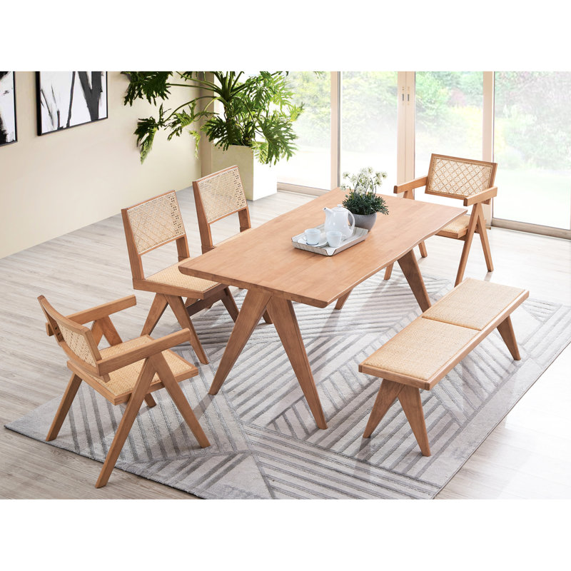 5Pcs Patio Dining , , Synthetic Wood, Natural Finish, Table Dimensions, Side Chair Seat Details, Weight Limit, Capacity, Minimal Assembly, Setup Outdoor Without Bench Featuring Wood 63"W 33"D 30"H