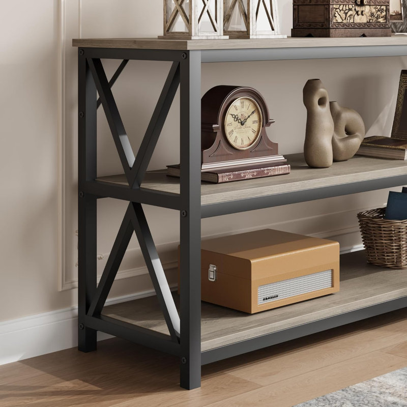 Rustic Brown 55.1" Industrial Wood and Metal Console Table with Storage