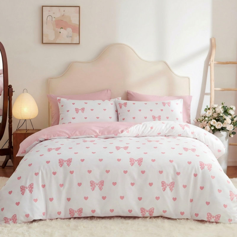Ensemble d'édredon Coquette Bowknot Rose / bleu Bow, Twin Comforter + 1 Standard Pillowcase, Pink