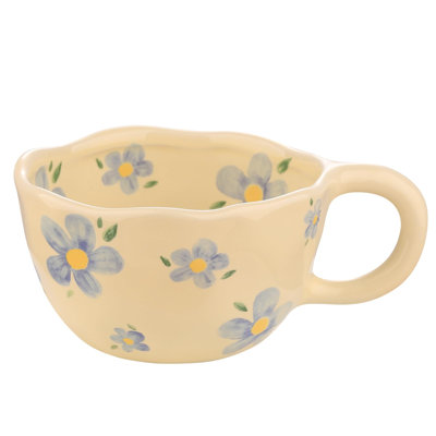 Ceramic Coffee Mug,Retro Flower Design, for Tea, Milk, and Oatmeal,1 Piece (Blue)