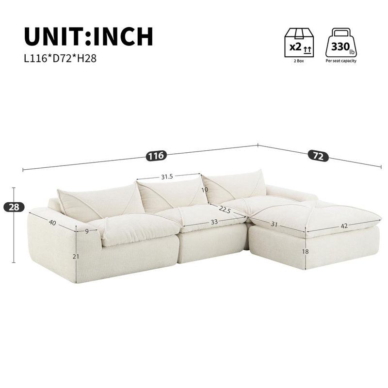 Boneless 116'' Fully Compressed Sofa