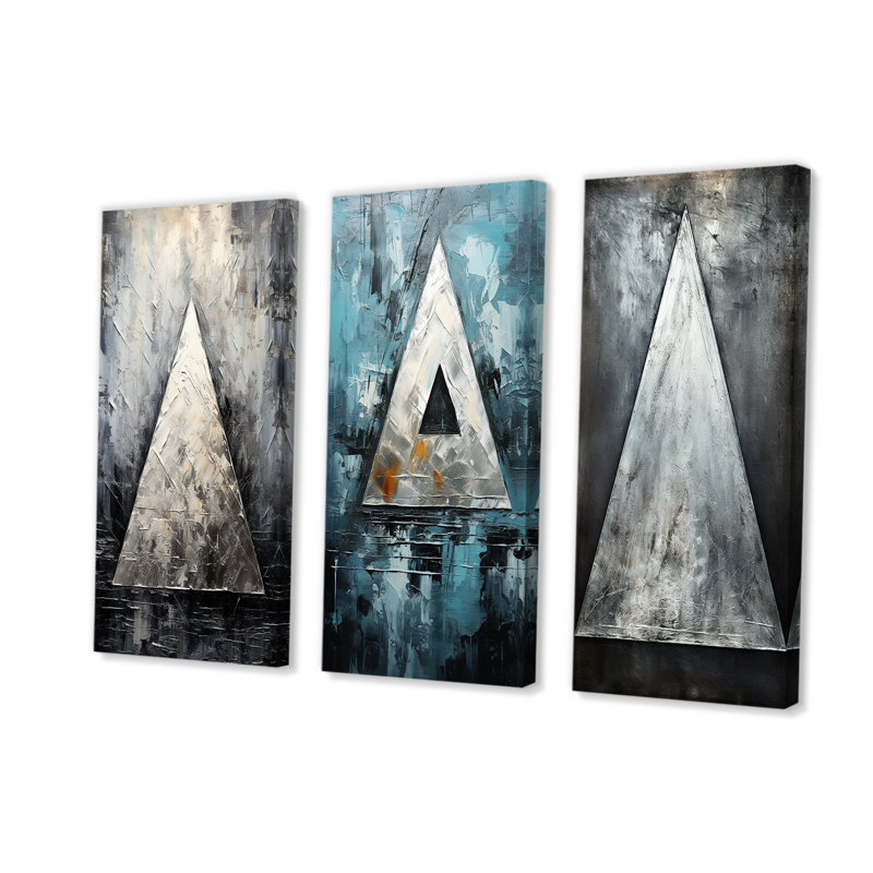 Triangle Trance Shimmering Silver - musique, ensemble de 3 impressions sur toile, H 28 po x l 36 po, Toile tendue