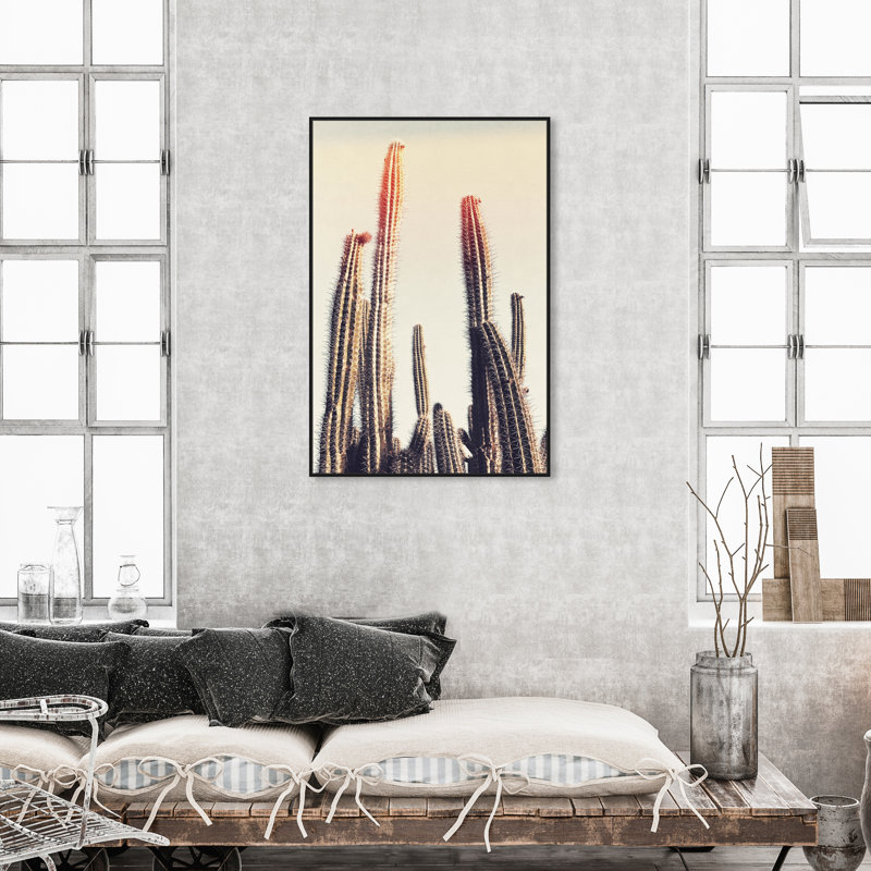 Cactus Lighting Bright Botanicals - reproduction de photo, H 24 po x l 16 po x P 1,5 po, Cadre flottant noir