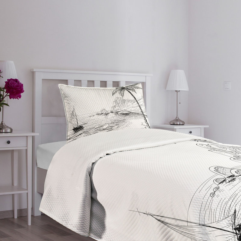 White Quilted Twin Bedspread Set with Pillow Sham