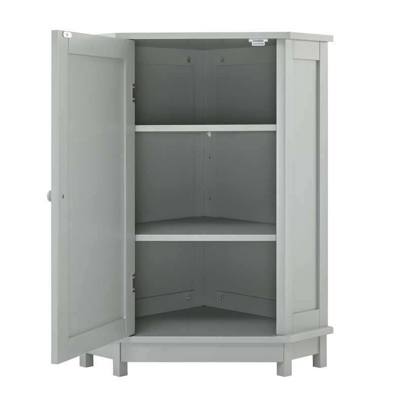 Armoire de coin de salle de bain moderne gris avec tablette réglable - Armoire de rangement triangulaire en panneau de fibres à densité moyenne