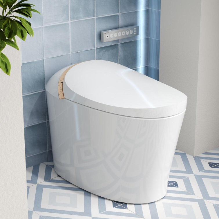Smart Toilet with Advance Bidet, Foot Kick/Off-seat/Blackout/Remote Flush, Soft-closing Heat Seat, Warm Wash/Dryer, Bidet Elongated Toilet with Tankless, Remote Control