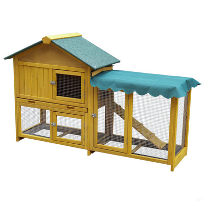 Rabbit Hutch, Indoor Bunny Cage, Outdoor Rabbit Cages With Run, Pet House With Deeper No Leak Tray, UV Panel, Removable Bottom Wire Mesh For Small Animals,Removable Waterproof And Sun Protection Cover
