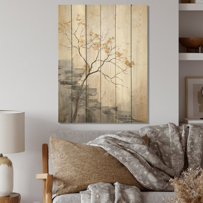 Minimalisme, rivière calme, forêt, forêt, art sur bois de pin naturel