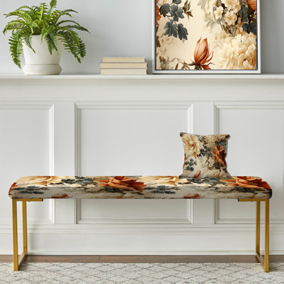 Banc floral rembourré or