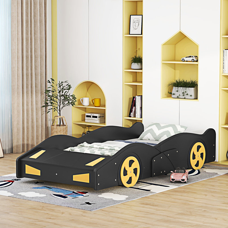 Lit plateforme avec roulettes et rangement Race, Lit simple, Noir