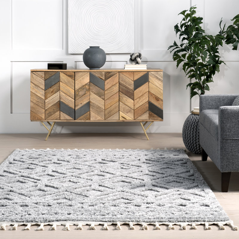 Akia Lattice High/Low Tassel Area Rug, Rectangle 4' x 6'