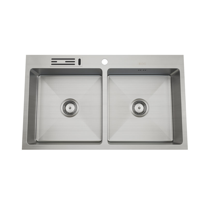 Belfry Kitchen Murphy 500mm W Double Bowl Stainless Steel Drop-In Kitchen Sink with 1 Faucet Hole