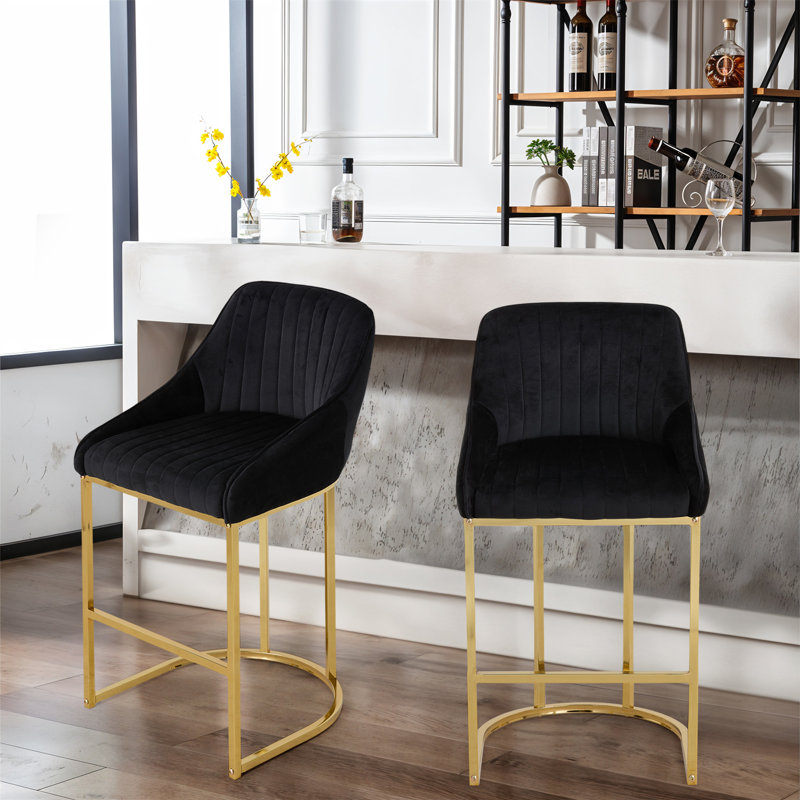 Upholstered Counter Stool with Metal Frame, Black