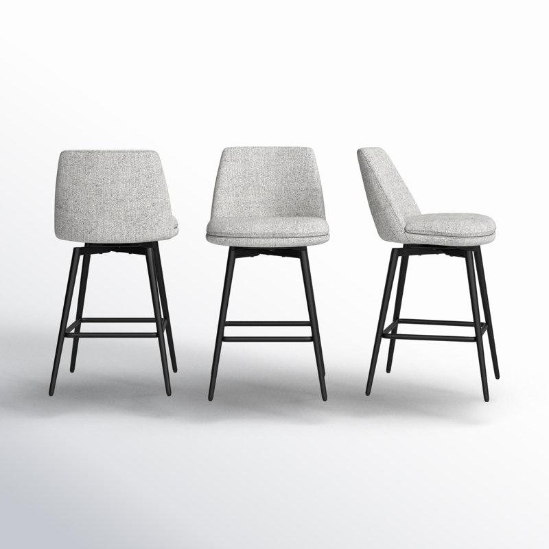 Betzalel Swivel Upholstered Counter Stool, White (Multi-colored), 3
