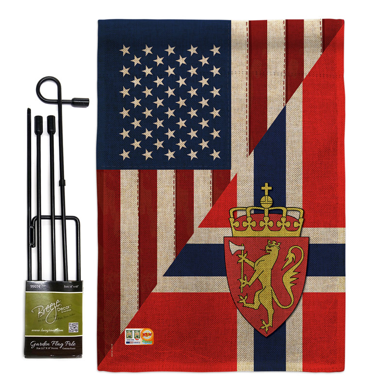 En toile jute american norvège amitié the world impressions 2 côtés de 19 po x 13 po ensemble de drapeau