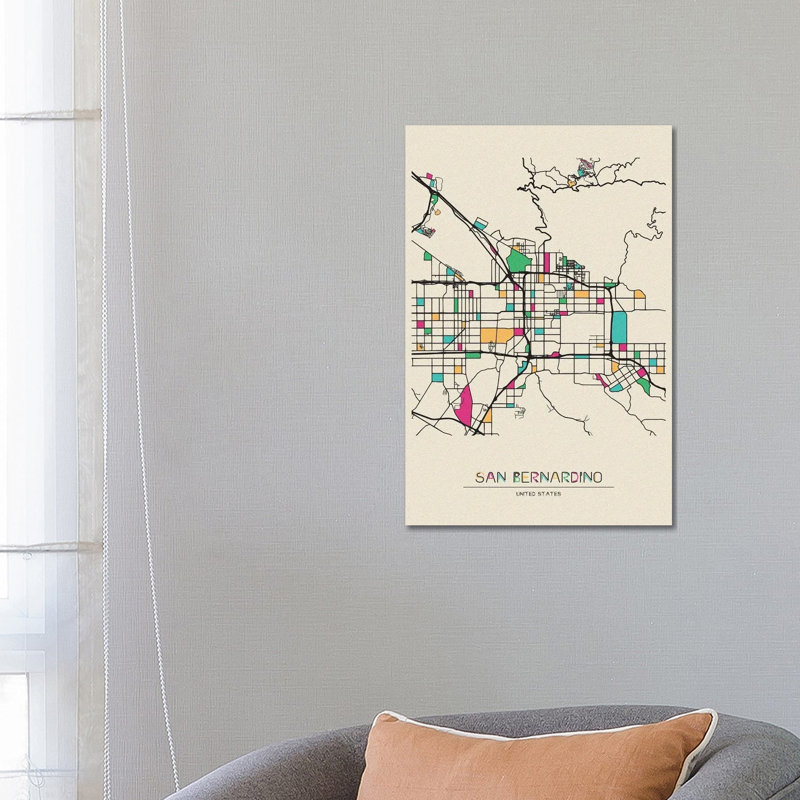 San Bernardino, California Map by Ayse Deniz Akerman - Wrapped Canvas Gallery-Wrapped Canvas Giclée
