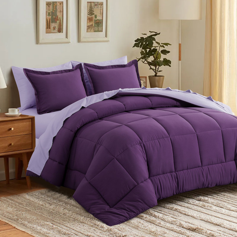 Ensemble d'édredon en microfibre 5/7-pièces , Lavande / mauve, Édredon pour grand lit simple + 4 pièces supplé