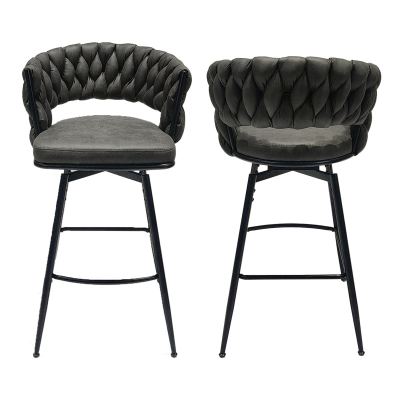 De 2 tabourets de bar en cuir technique - brun. 360 pivotant, base en métal, rembourré pour la cuisine, le café, brun tissé 2. Cuisine rembourrée, appropriée et plus