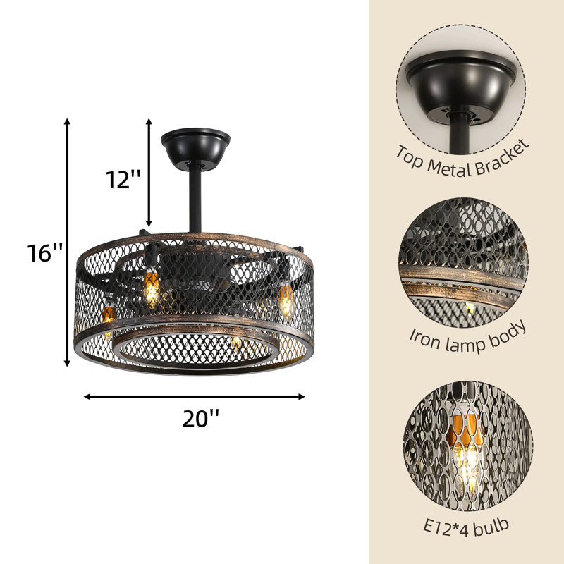 20 Inch Caged Ceiling Fan With Lights