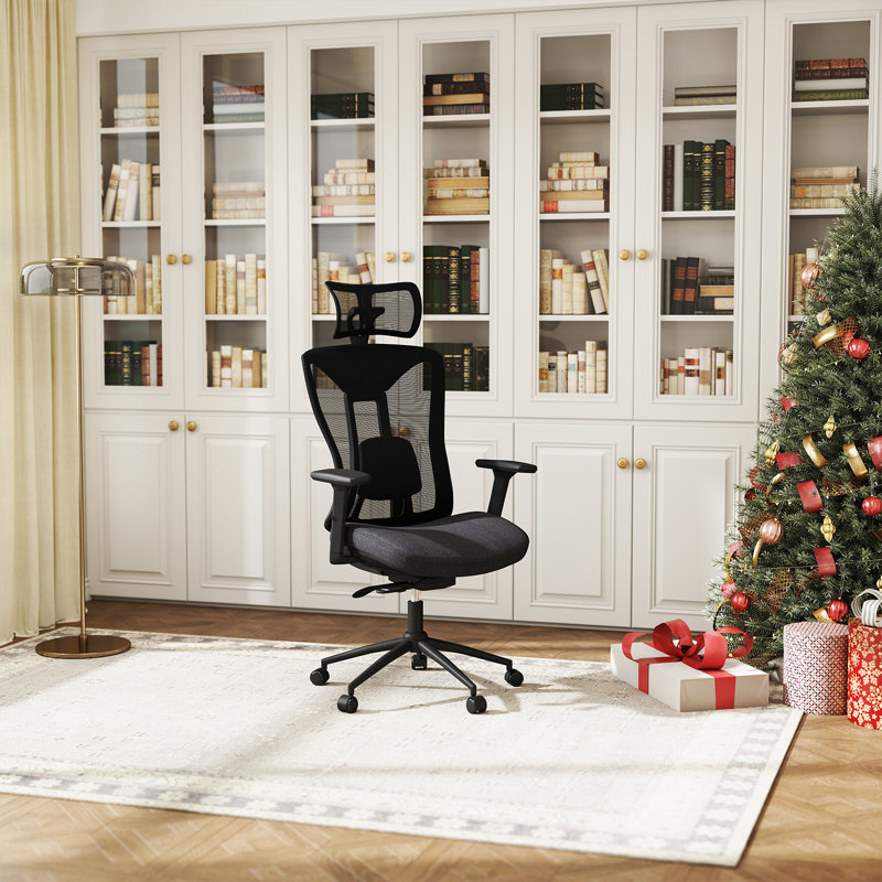 Chaise de bureau ergonomique en maille respirante avec dossier pivotant et dossier haut, Noir, noir, noir, noir