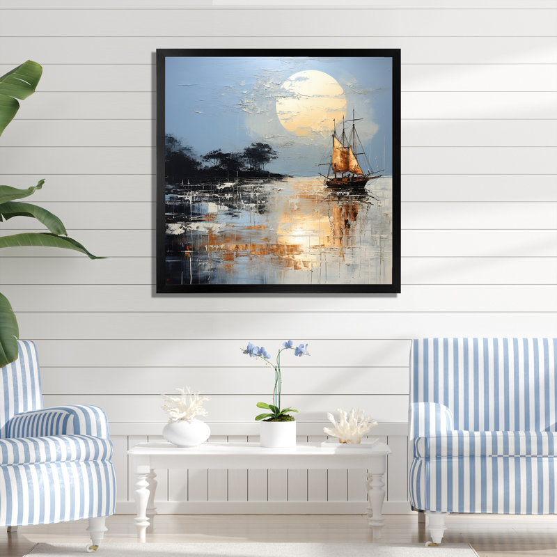 Minimalisme, paysage de pirate bleu et blanc I sur toile, H 16 po x l 16 po x P 1 po, Cadre photo noir