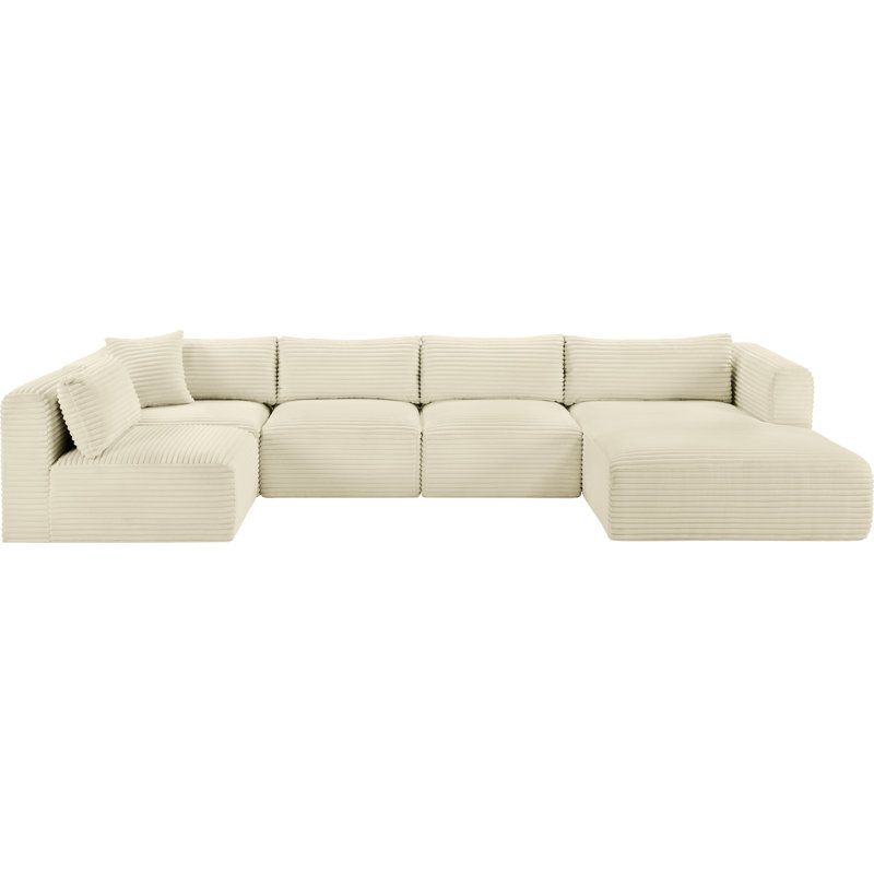 Canapé modulaire Carmean, Velours côtelé texturé crème, 3 sans accoudoirs, 1 méridienne, 1 coin