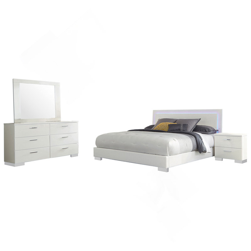 Ensemble de chambre avec très grand lit blanc très brillant 4 pièces Eastern, Très grand lit