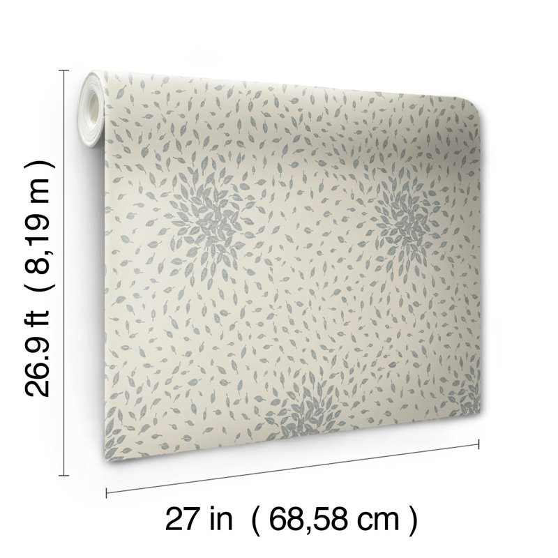 Petite Leaves Floral Metallic Wallpaper Roll, Beige/Silver