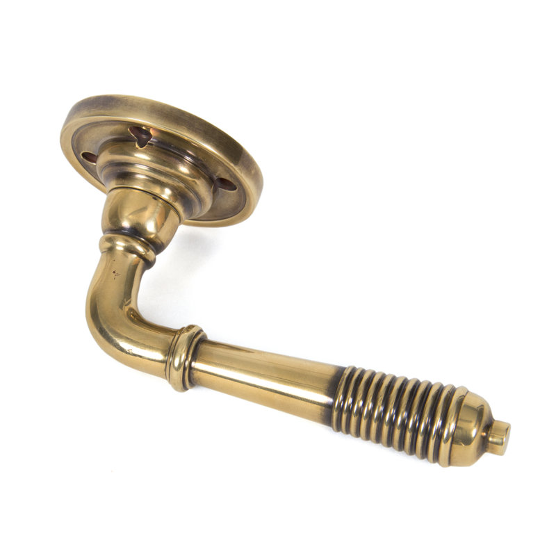 Reeded Latch Door Handle, Aged Brass