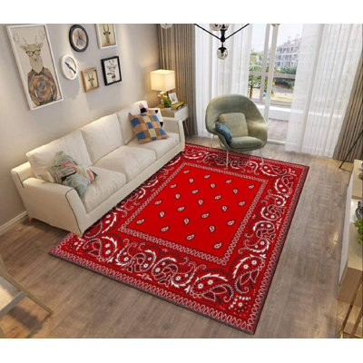 Tapis rouge / blanc / noir en polyester 3 pi 3 po x 5 pi Paisley