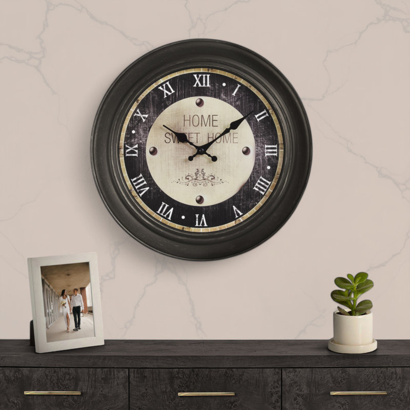 Horloge murale ronde 16 po, horloge murale, brun antique, transitionnel