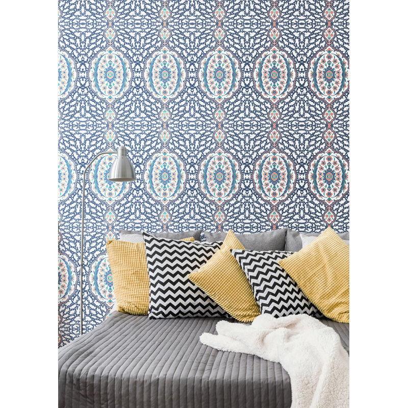 Rouleau de papier peint adhésif L 10 pi x l 24 po Nomad, Bleu / corail, Autocollant, Vinyl