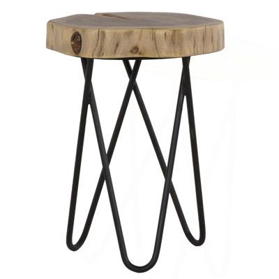 Table de bout de salon, table d'appoint en bois et métal