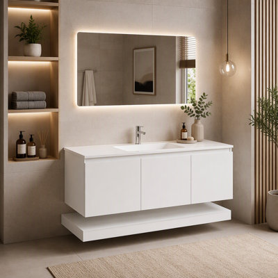 Ensemble de meuble-lavabo flottant mural 48 po avec lavabo composite, 3 tiroirs et tablette ouverte