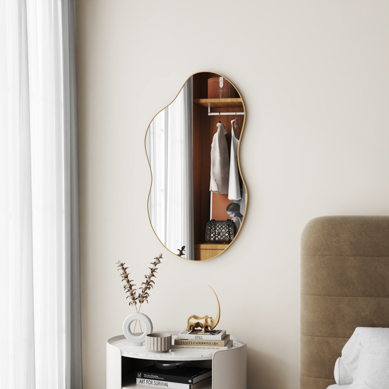 Asymmetrical Metal Framed Wall Accent Mirror, Brown, 82cm H x 48cm W