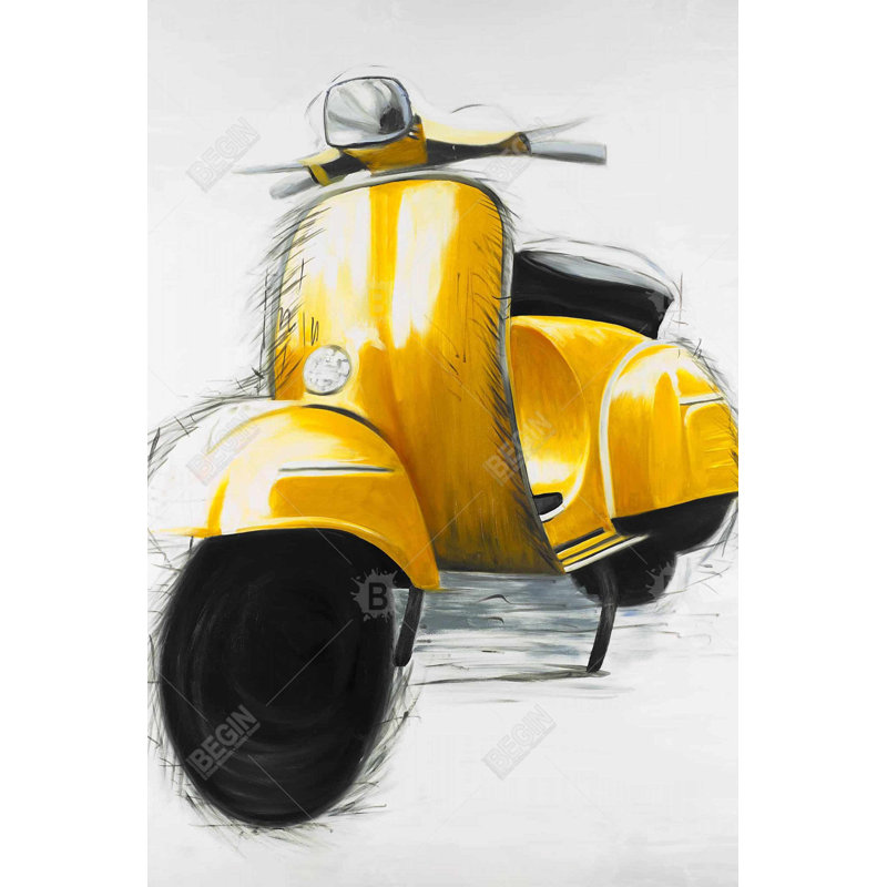 Toile scooter italien jaune - décor de motocyclette moderne pour la chambre à coucher