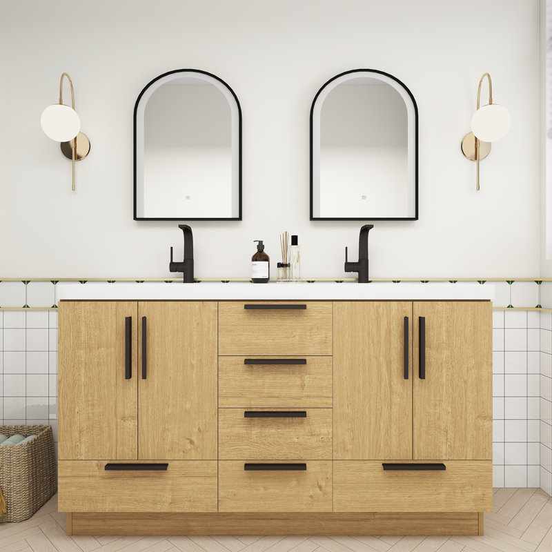 Carla 59.4 Inches Freestanding Bathroom Vanity With Double Sink, Natural Oak