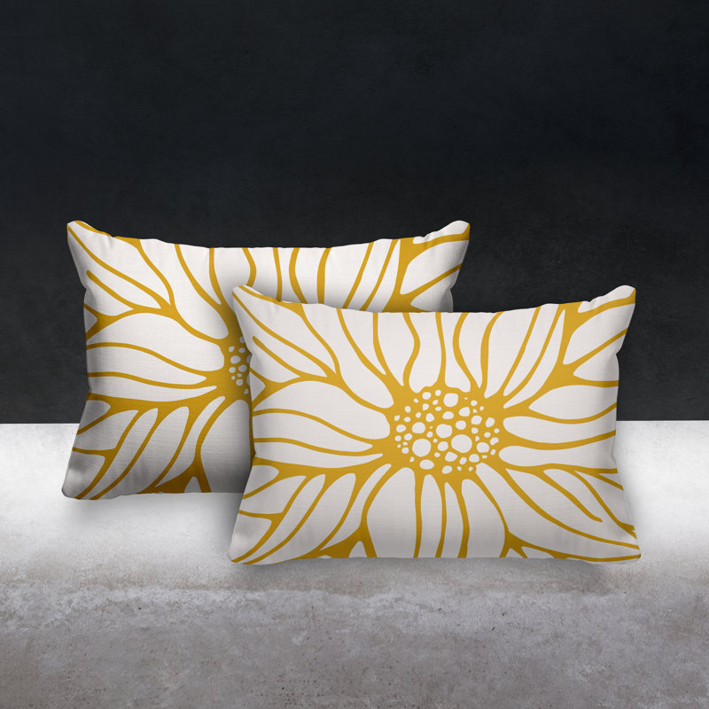 Floral Outdoor Reversible Throw Pillow, Yellow