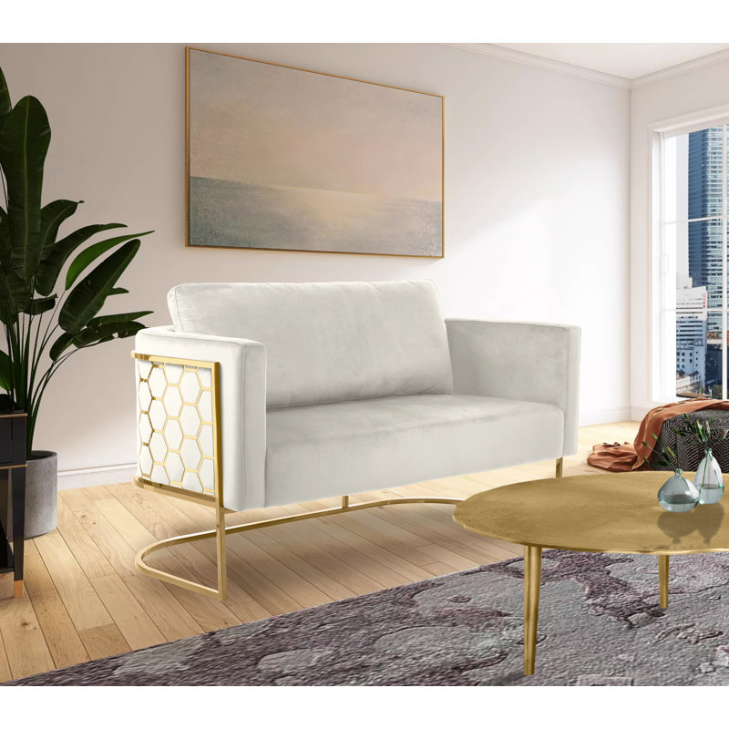 Causeuse en velours sans accoudoirs Casa, Velours crème, Chrome