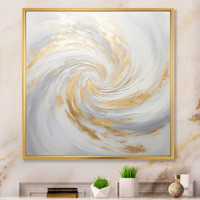 Gold And White Soft Wave Vortex II - Abstract Spirals Canvas Wall Art