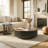 35.4" Modern Round Fluted Drum Coffee Table Set with 2 Hidden Storage Drawers & Glass Side Table