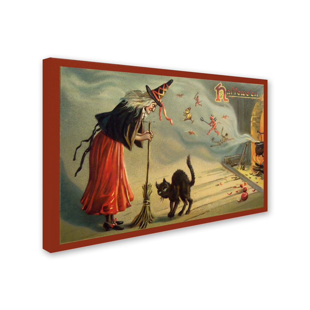 " Halloween Witch And Cat " by Vintage Apple Trademark Fine Art 