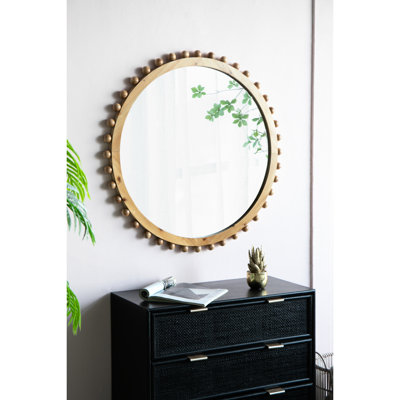 Miroir rond en bois à cadre perlé pour la décoration de la chambre à coucher